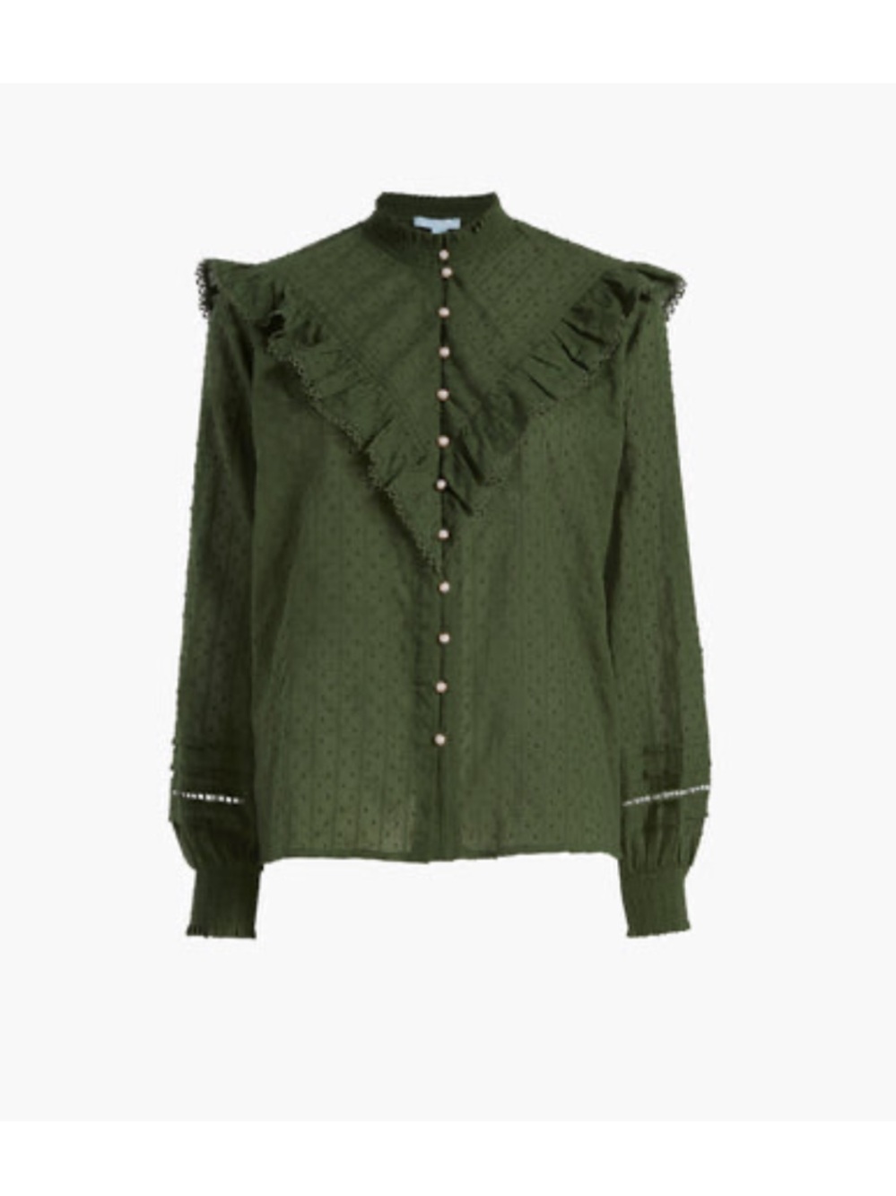 Hill House Olive Green Textured Ruffle Long Sleeve Top